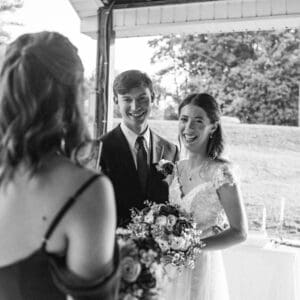 Couple smilingat a wedding in Savannah GA
